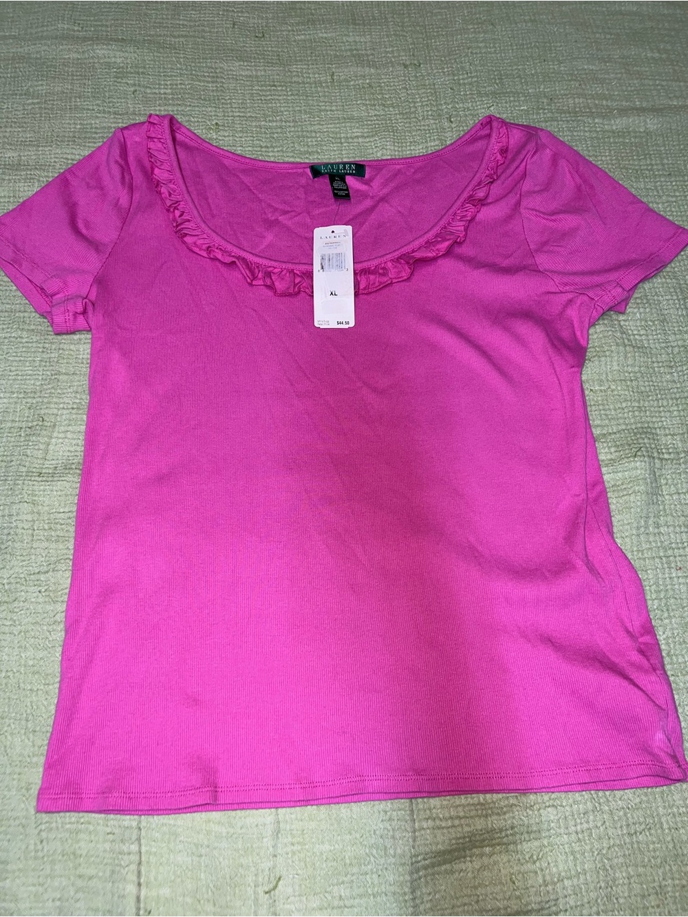 Ralph Lauren Bright Pink Ruffle Scoop Neck Short Sleeve Tee